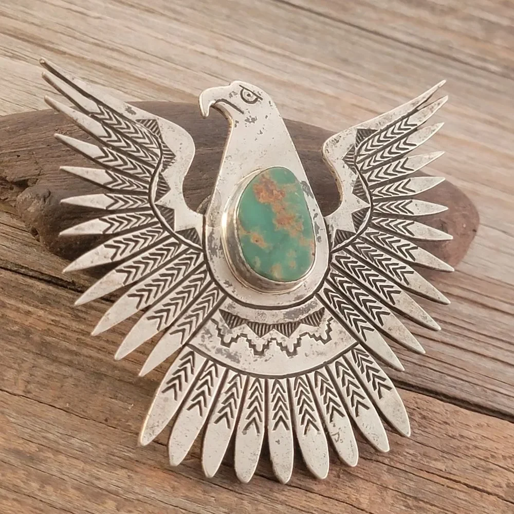 Vintage Navajo Large Eagle Thunderbird Royston Turquoise Bolo Tie